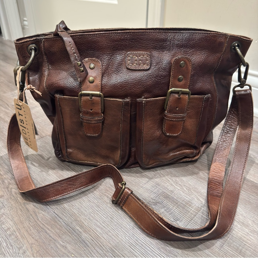 Bed Stu Parton Teak Rustic Brown Leather Handbag Tote